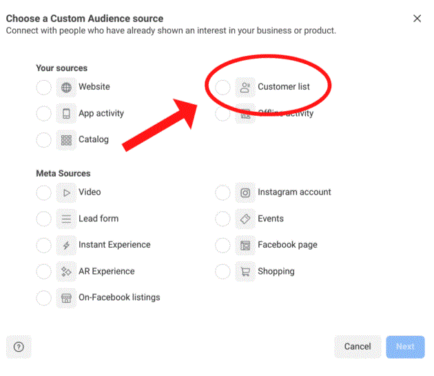 Facebook custom audience